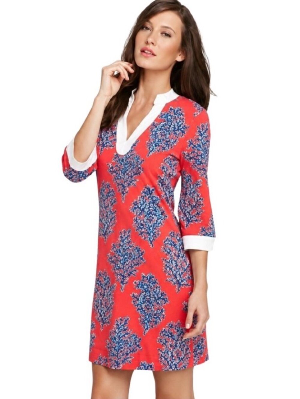 EUC Lilly Pulitzer Red Coral Joy Tunic Seahorse Shift Mini Dress. Size L